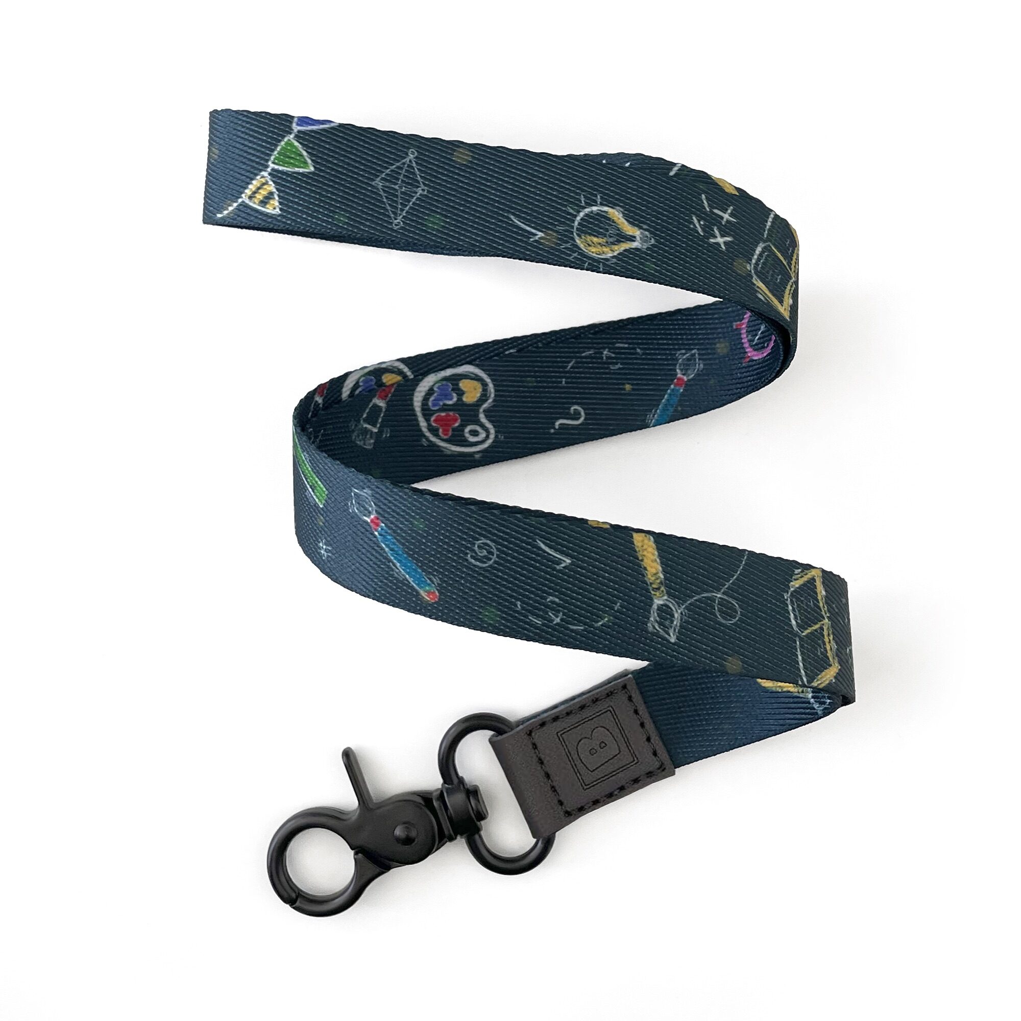 Academic Allure: Dark Blue Gray Lanyard with Teacher/School Icon Patterns - Educate in Style!