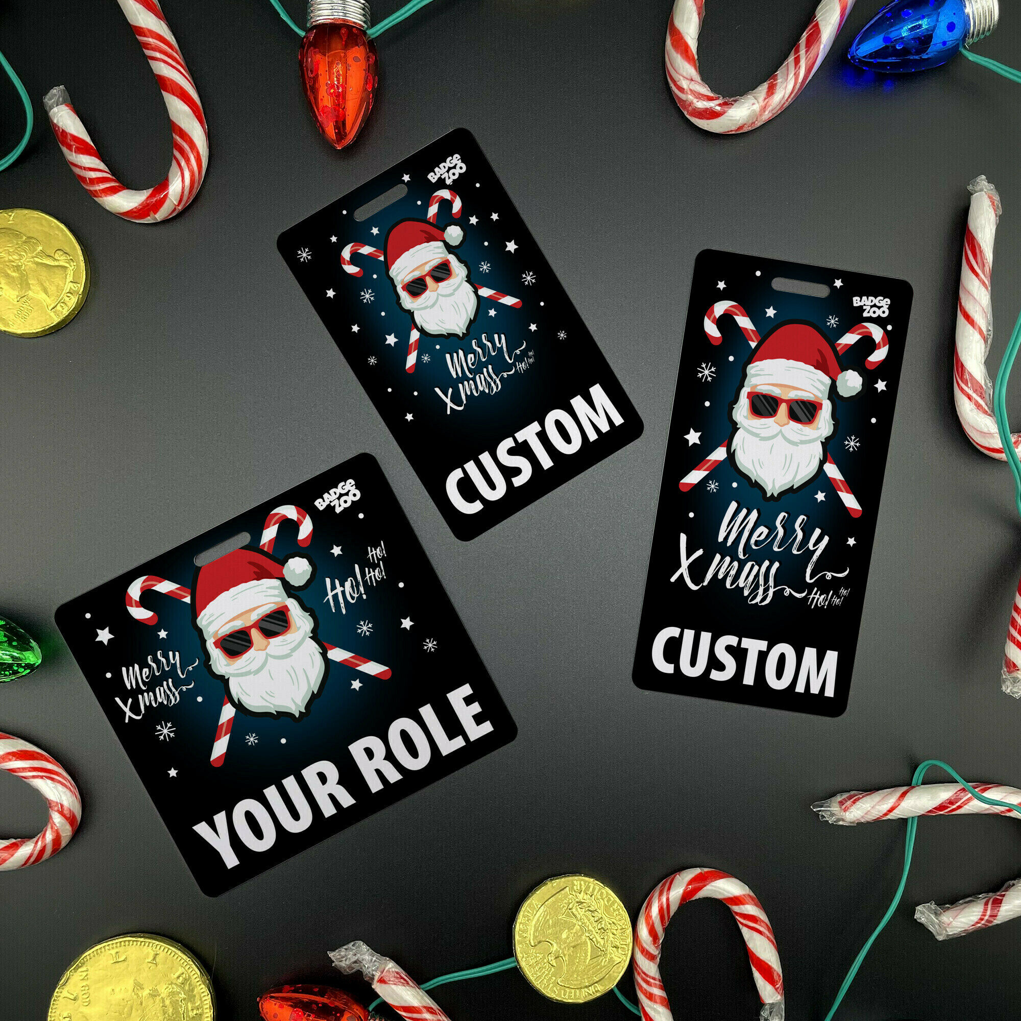 Customizable Badge Buddy - Christmas Series - Cool Santa - ID Backer Card