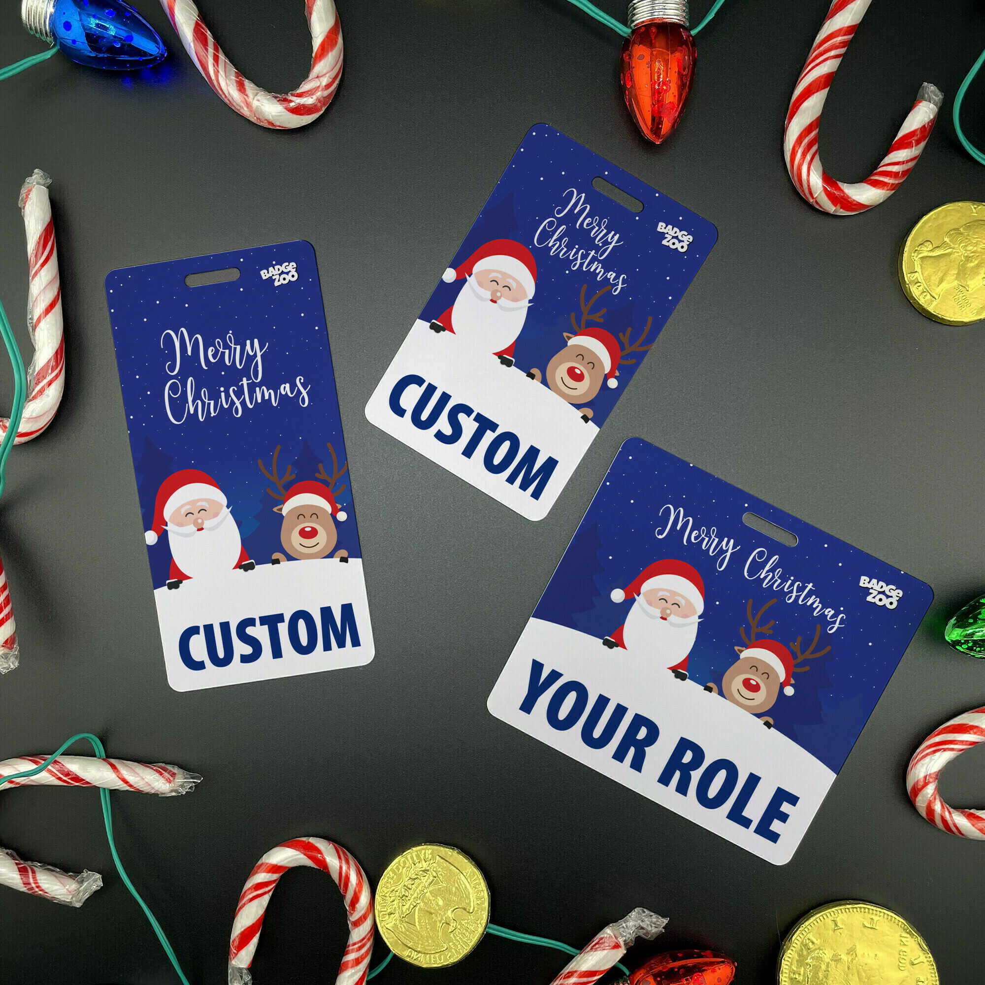 Customizable Badge Buddy - Christmas Series - Deer Santa - ID Backer Card