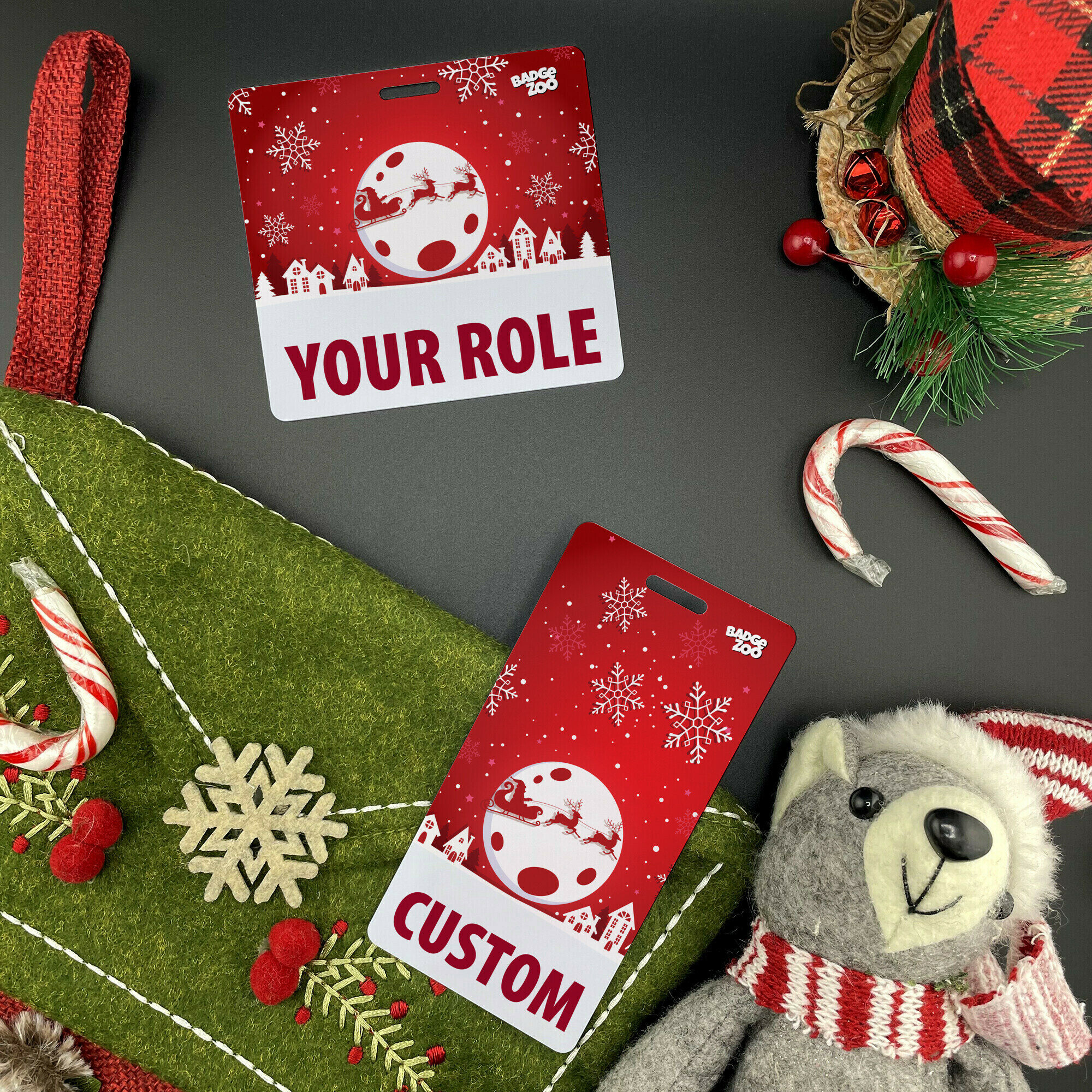 Customizable Badge Buddy - Christmas Series - Moonlit Sleigh Soar - ID Backer Card