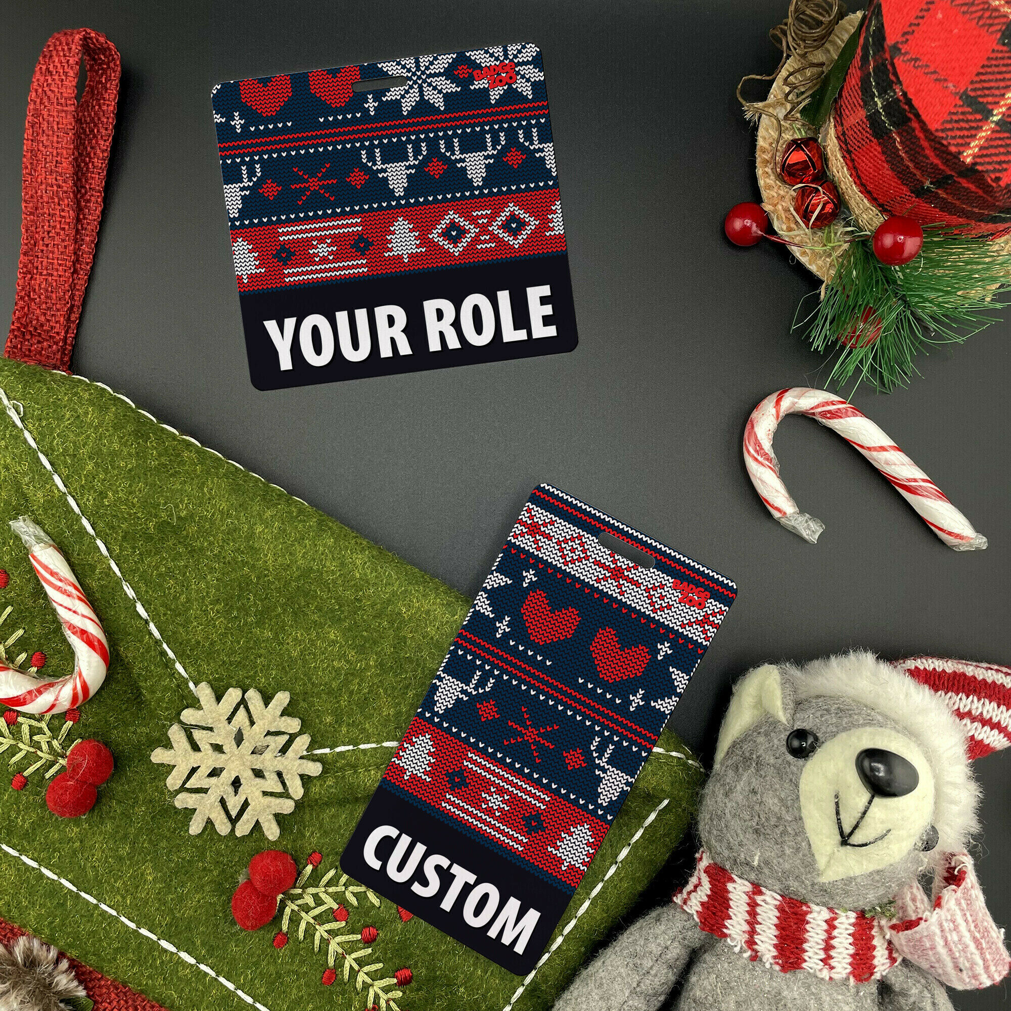 Customizable Badge Buddy - Christmas Series - Cozy Knitmas Charm - ID Backer Card