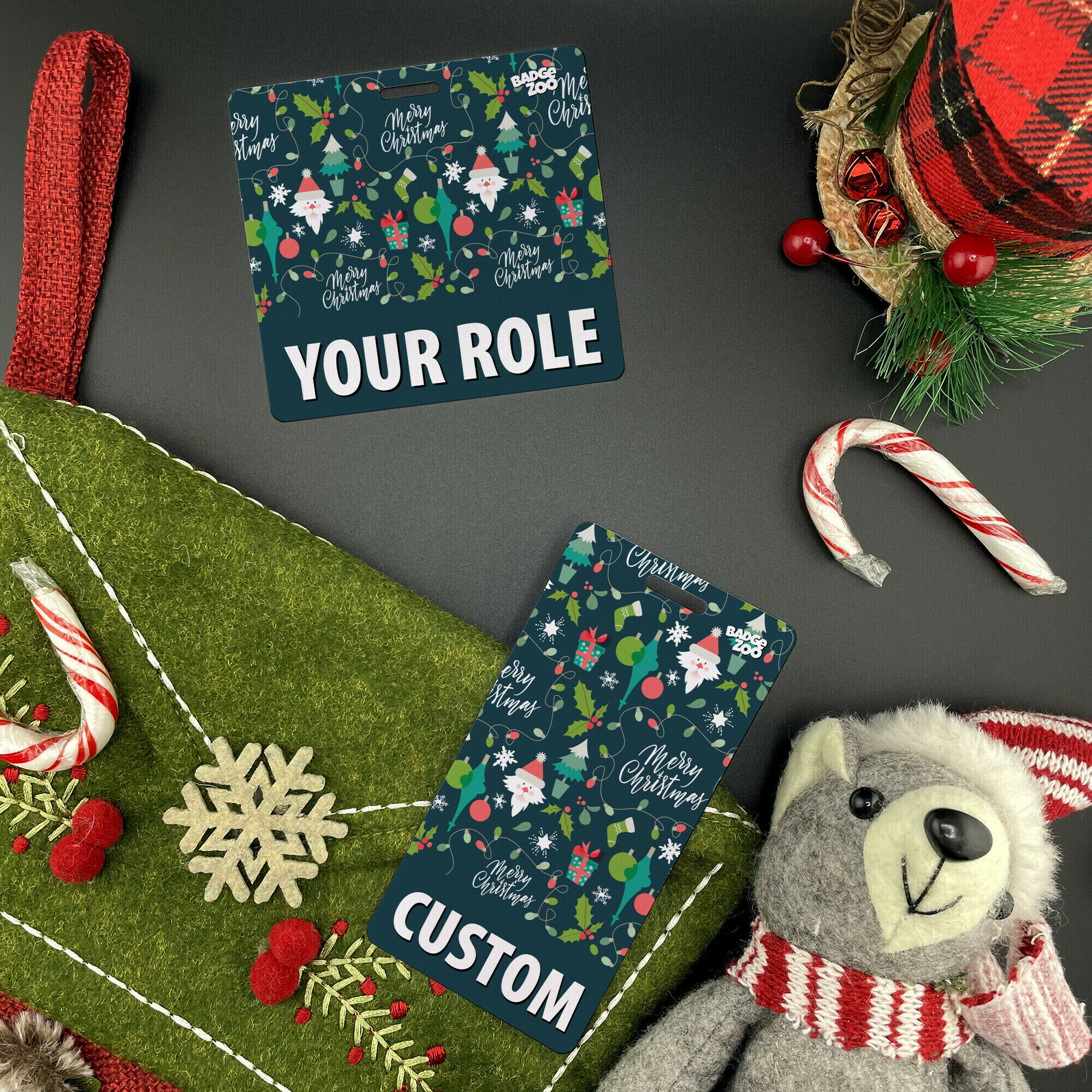 Customizable Badge Buddy - Christmas Series - Festive Holiday Mingle - ID Backer Card
