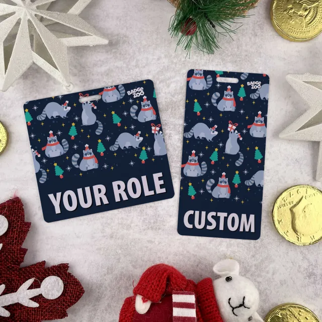 Customizable Badge Buddy - Christmas Series - Jolly Raccoon - ID Backer Card