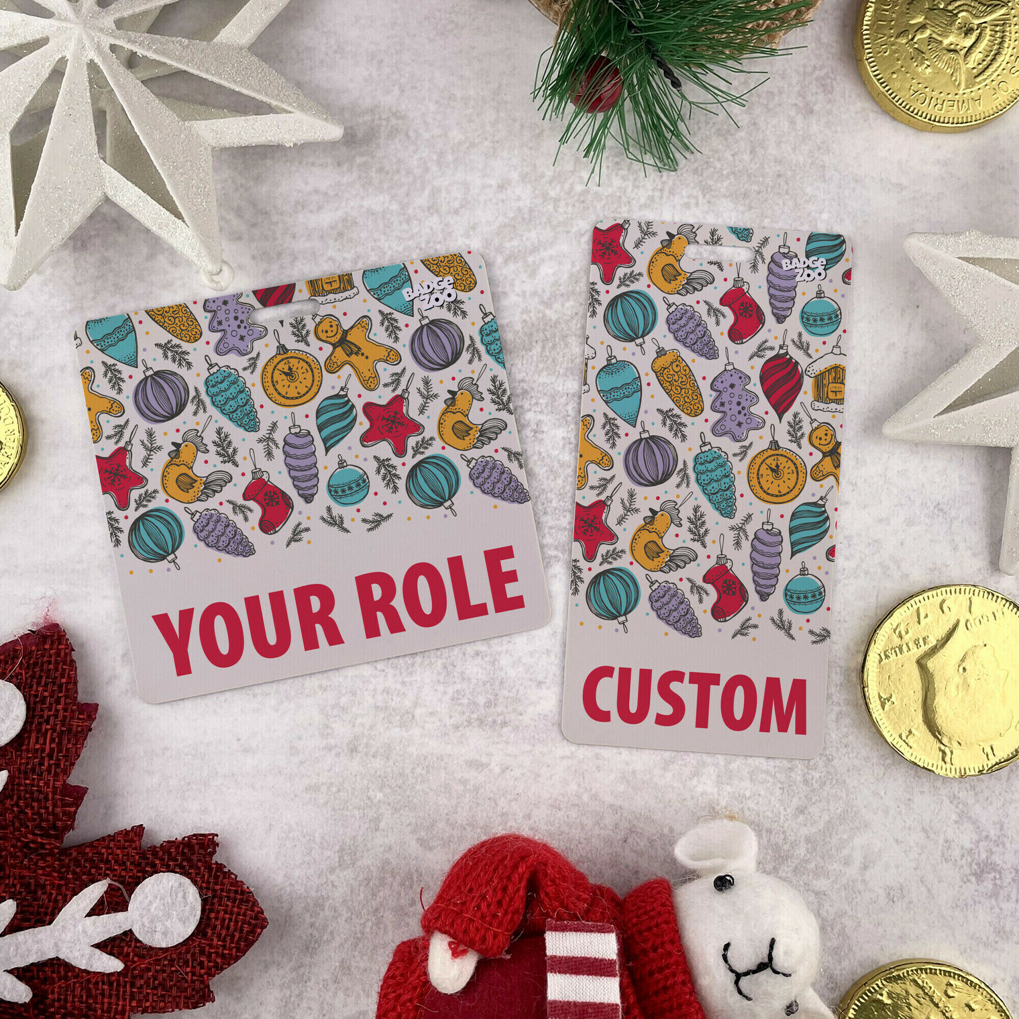 Customizable Badge Buddy - Christmas Series - Festive Tree Trinkets - ID Backer Card