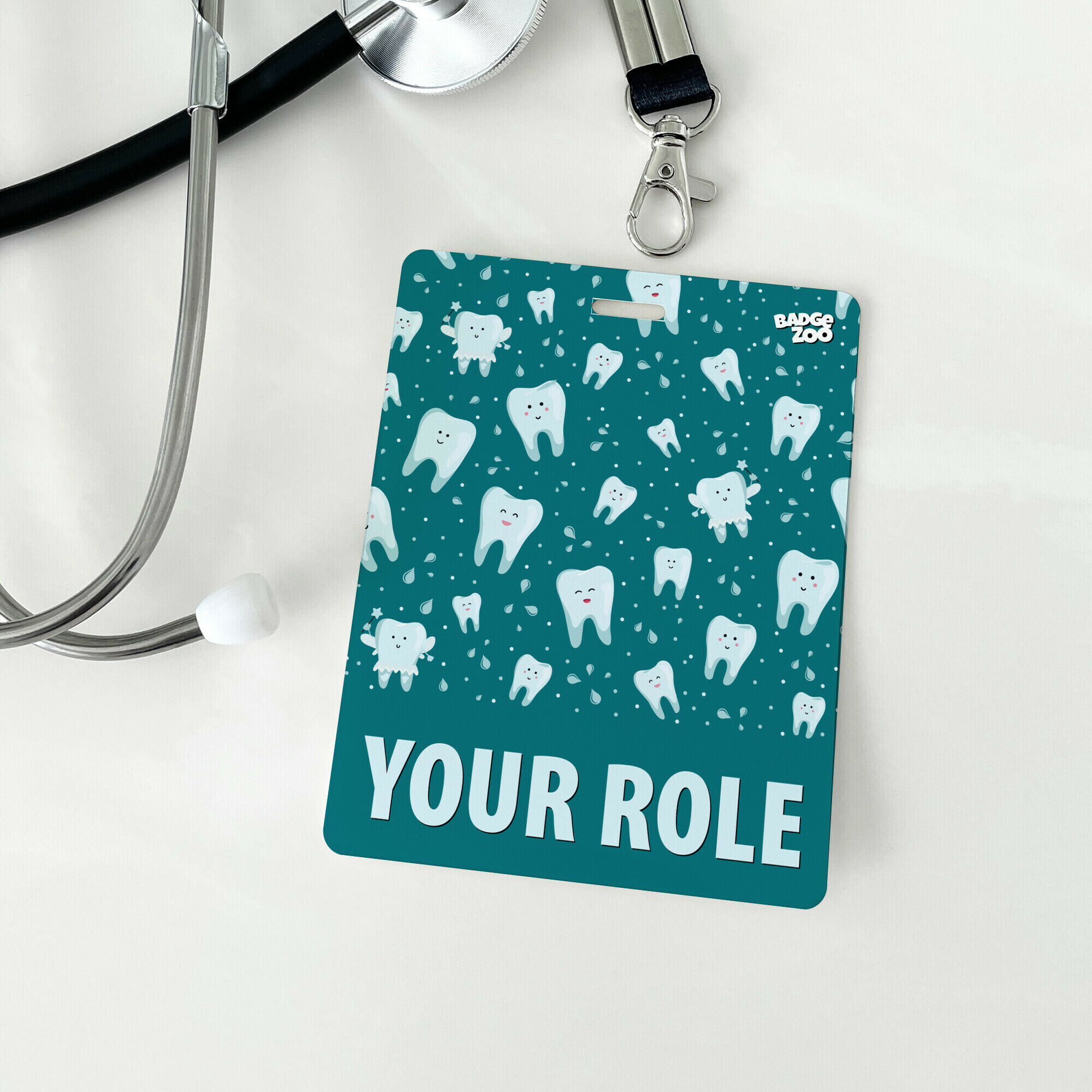 Cute Teeth Pattern Badge Buddy  Customizable Title