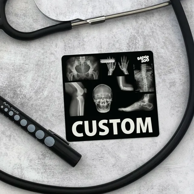 Personalized Double-Sided Horizontal Radiology Marker Holder with Real X-RAY Scans - Waterproof PVC