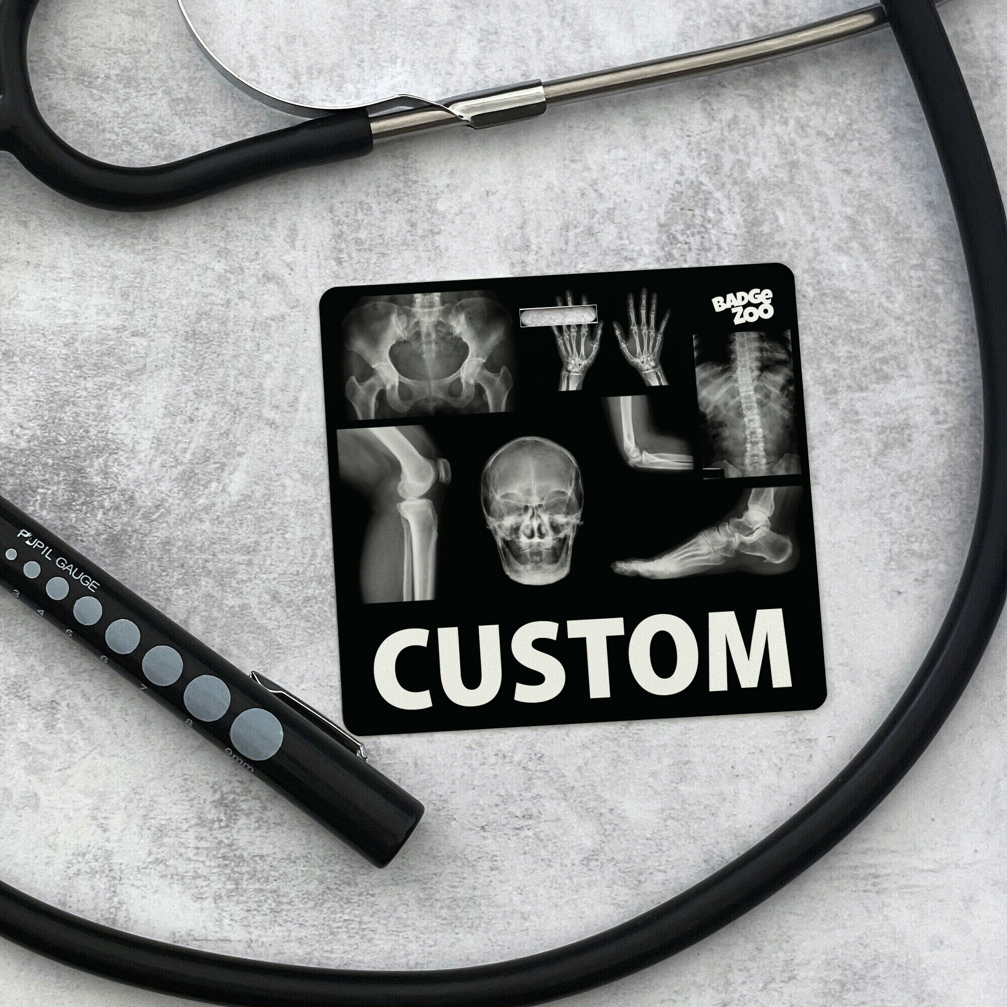 Personalized Double-Sided Horizontal Radiology Marker Holder with Real X-RAY Scans - Waterproof PVC