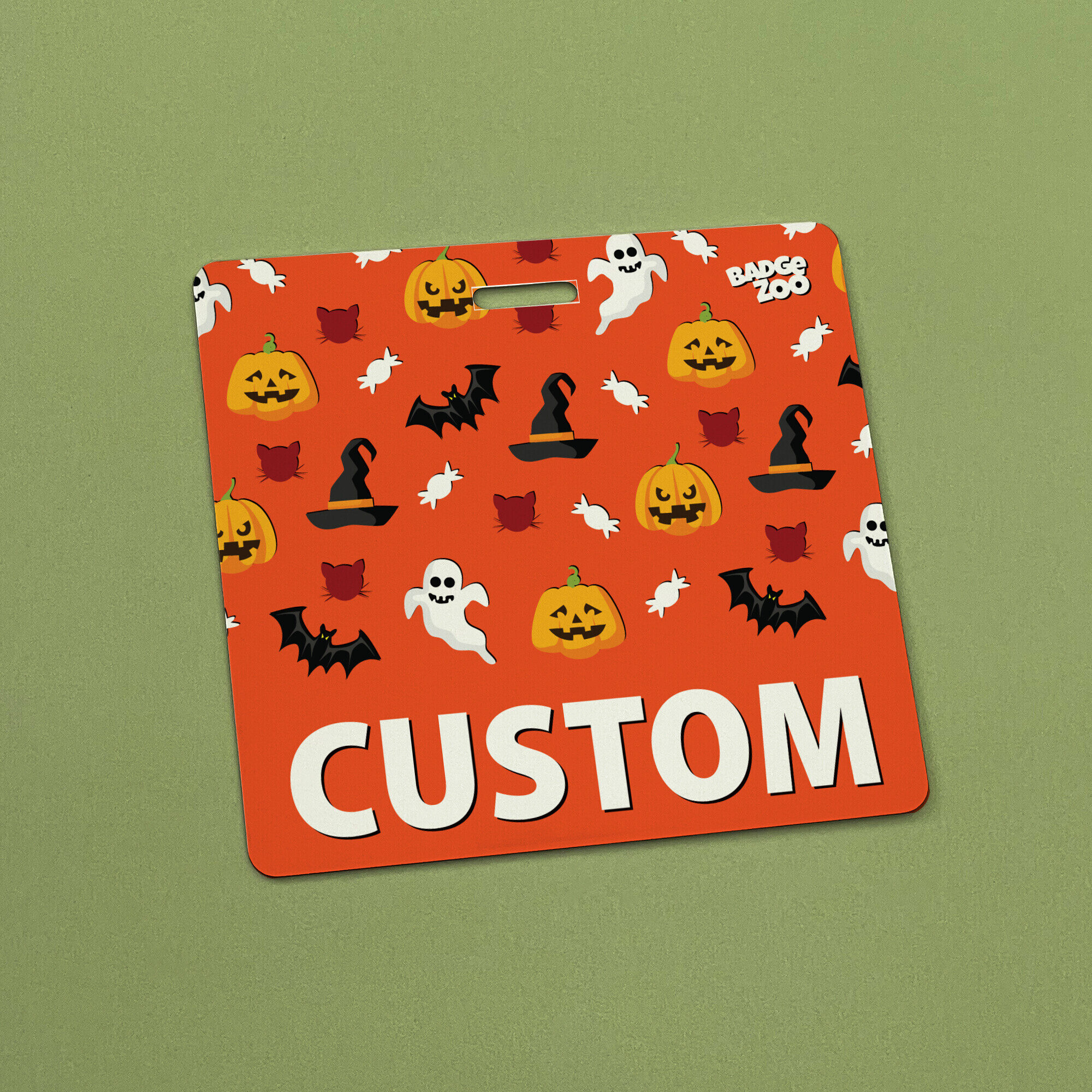 Cheerful Pumpkin and Bat Badge Buddy