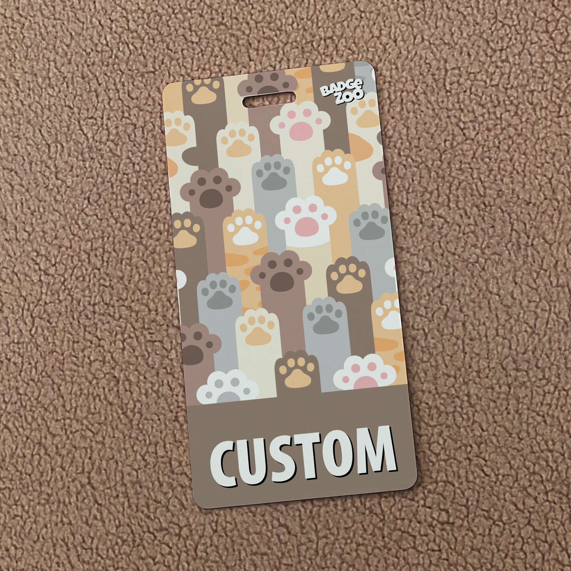 Badge buddy showcasing playful cat paws