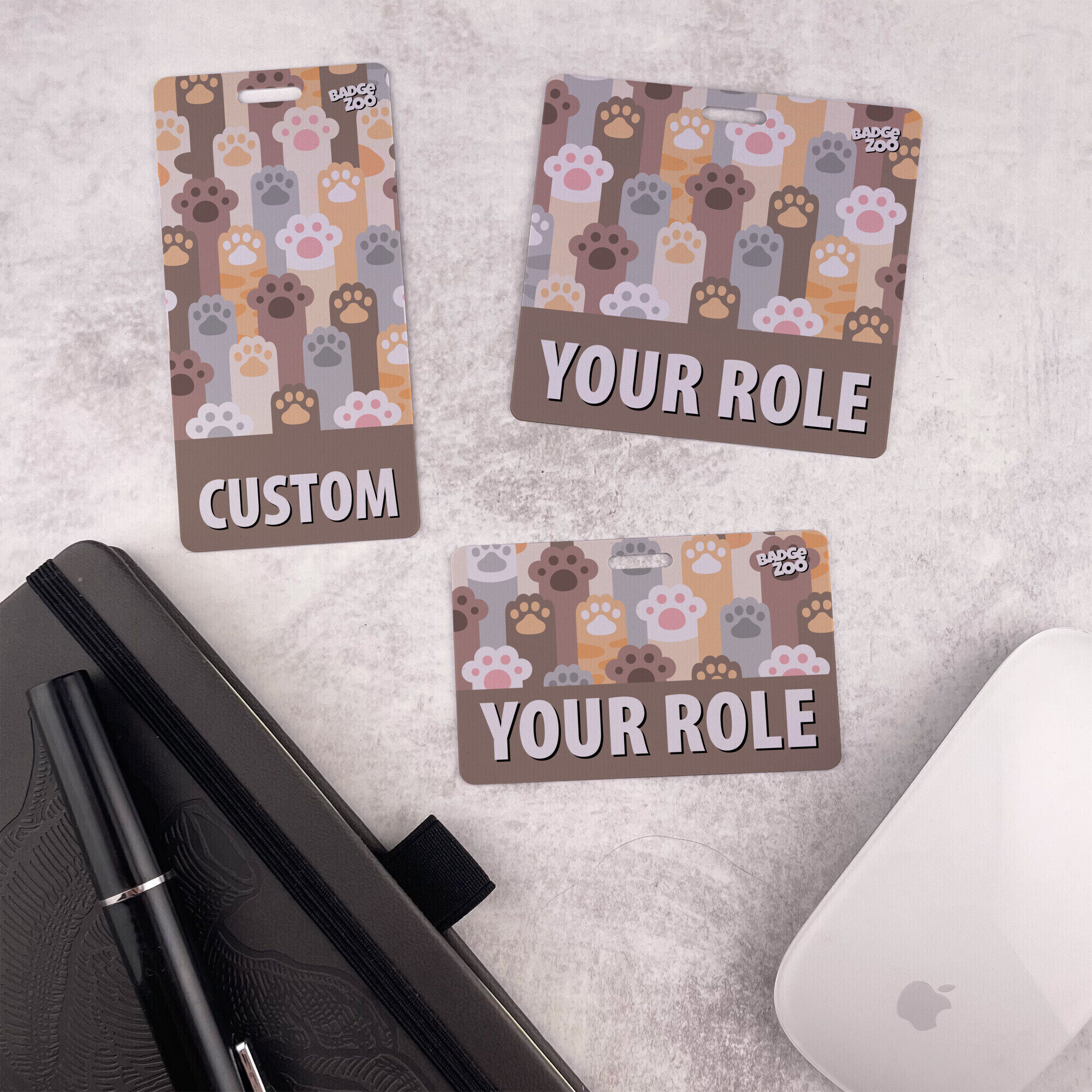 Badge buddy with charming feline paw prints