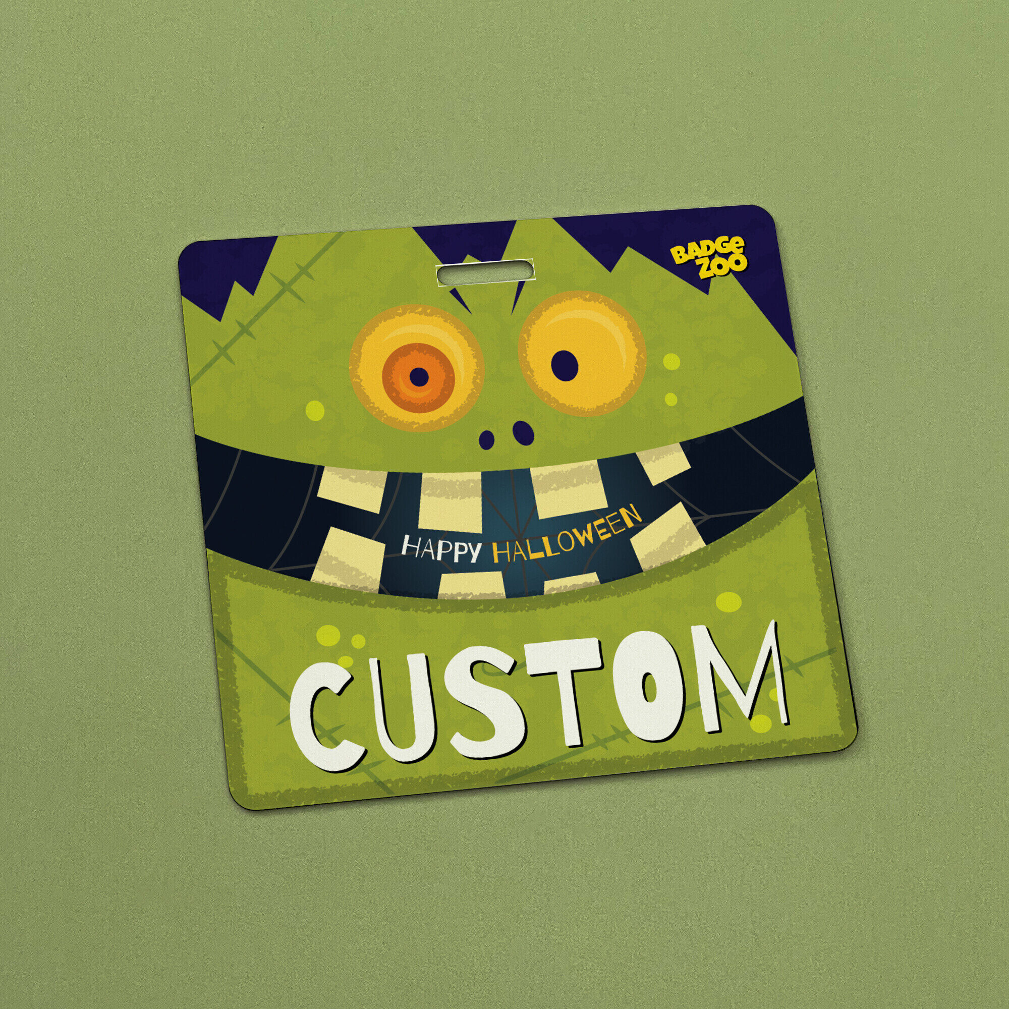 Bright green monster badge for kids' costumes