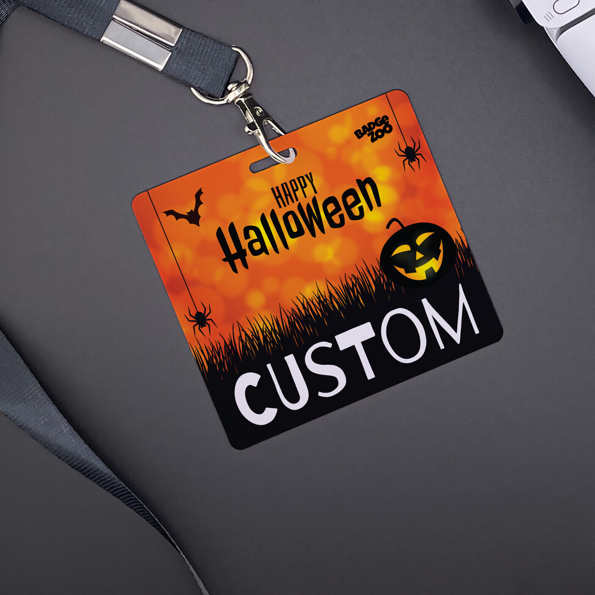 Cheerful pumpkin badge for festive spirit