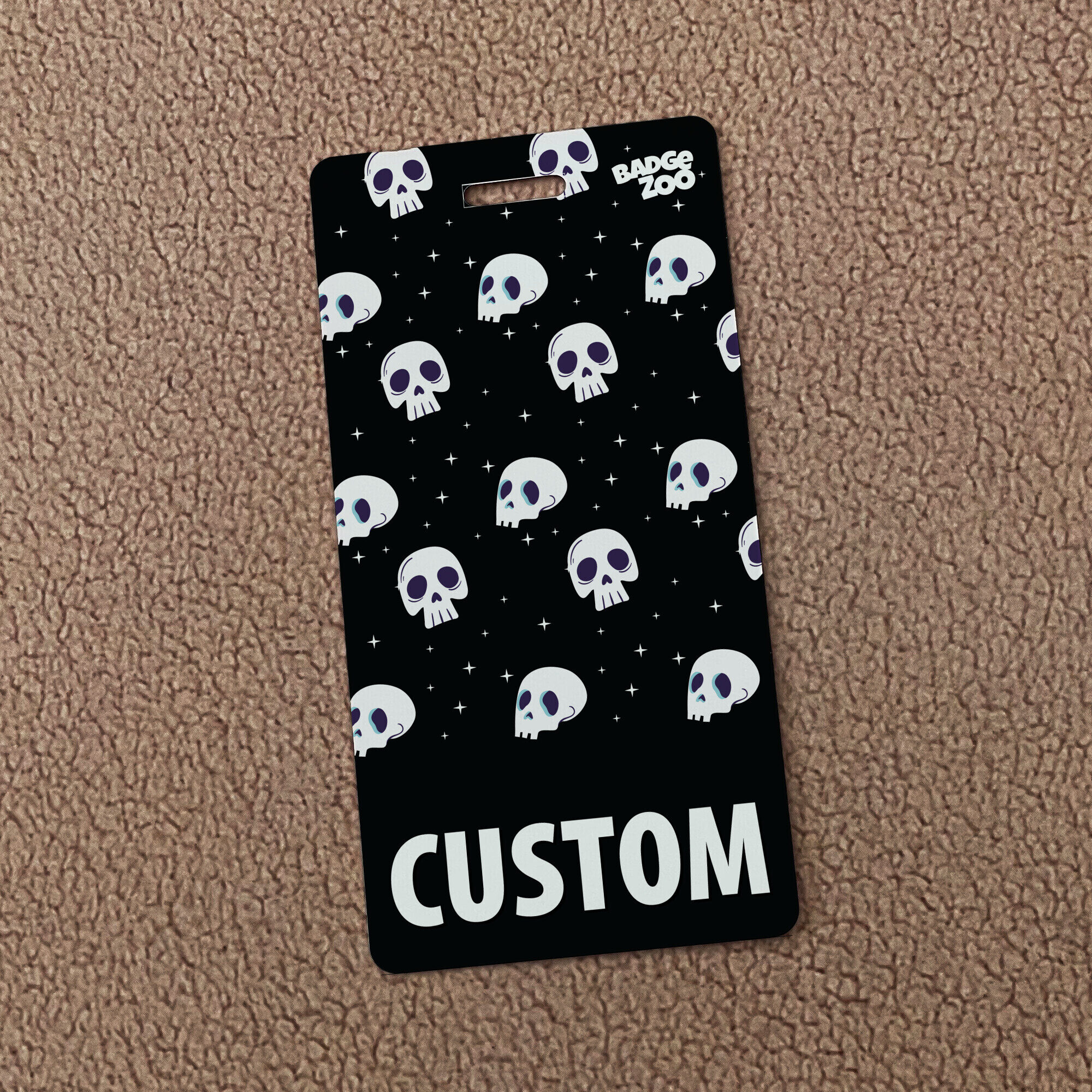 Close-up of Skulls and Stars Badge Buddy