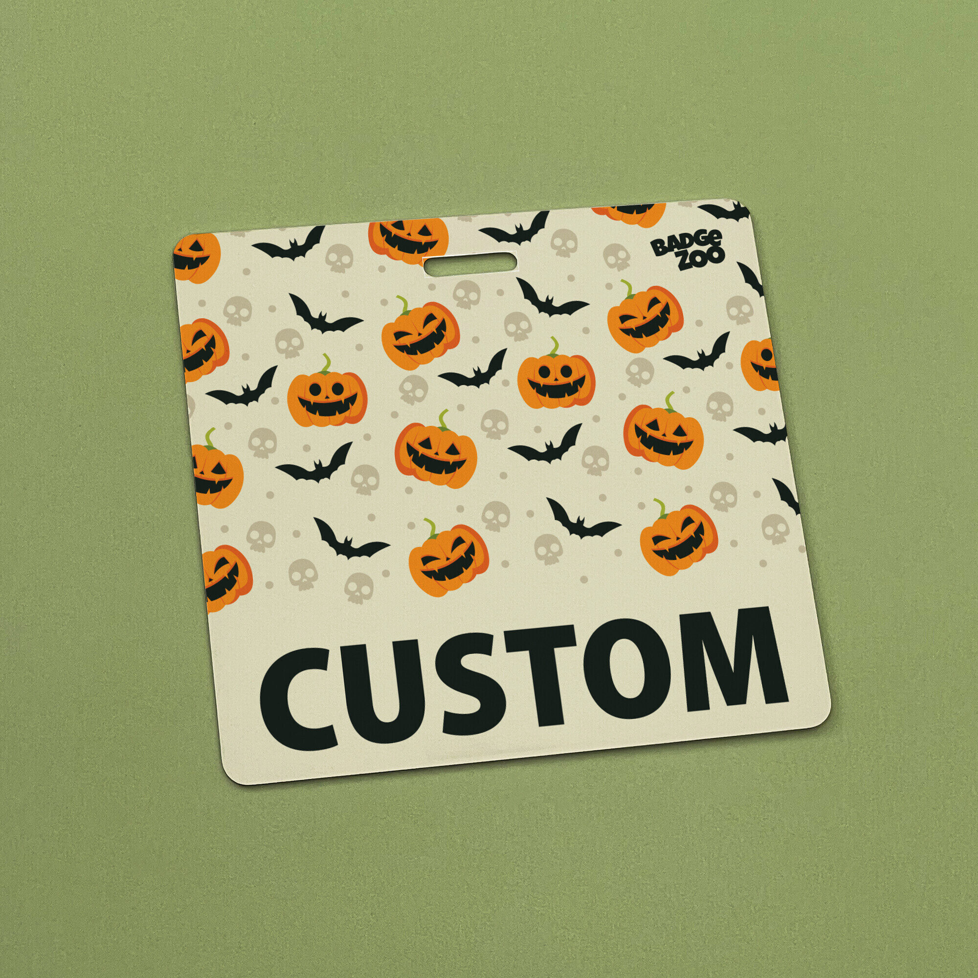 Colorful badge buddy featuring spooky bats