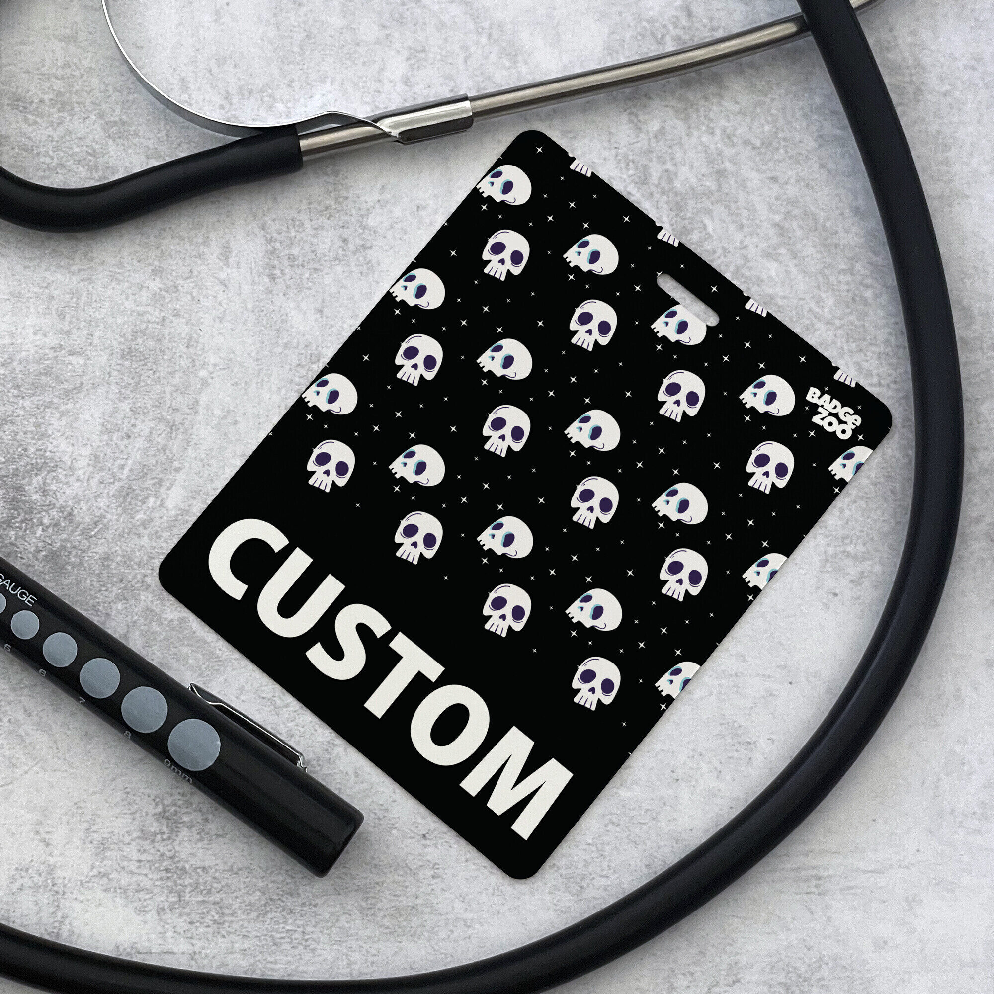Colorful Skulls and Stars Badge Buddy detail