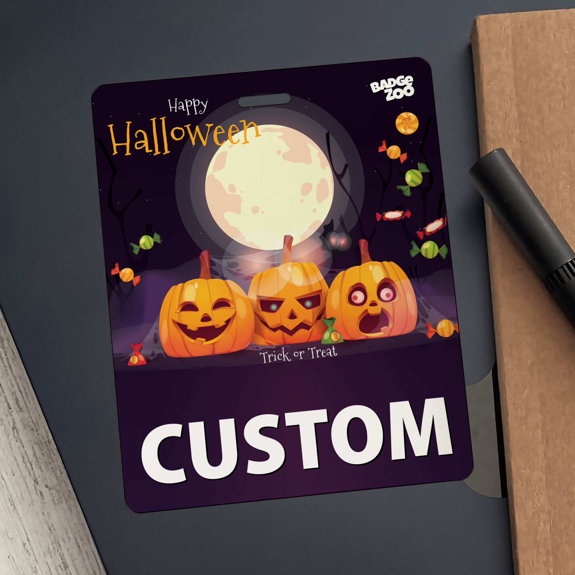 Festive badge buddy featuring pumpkin characters
