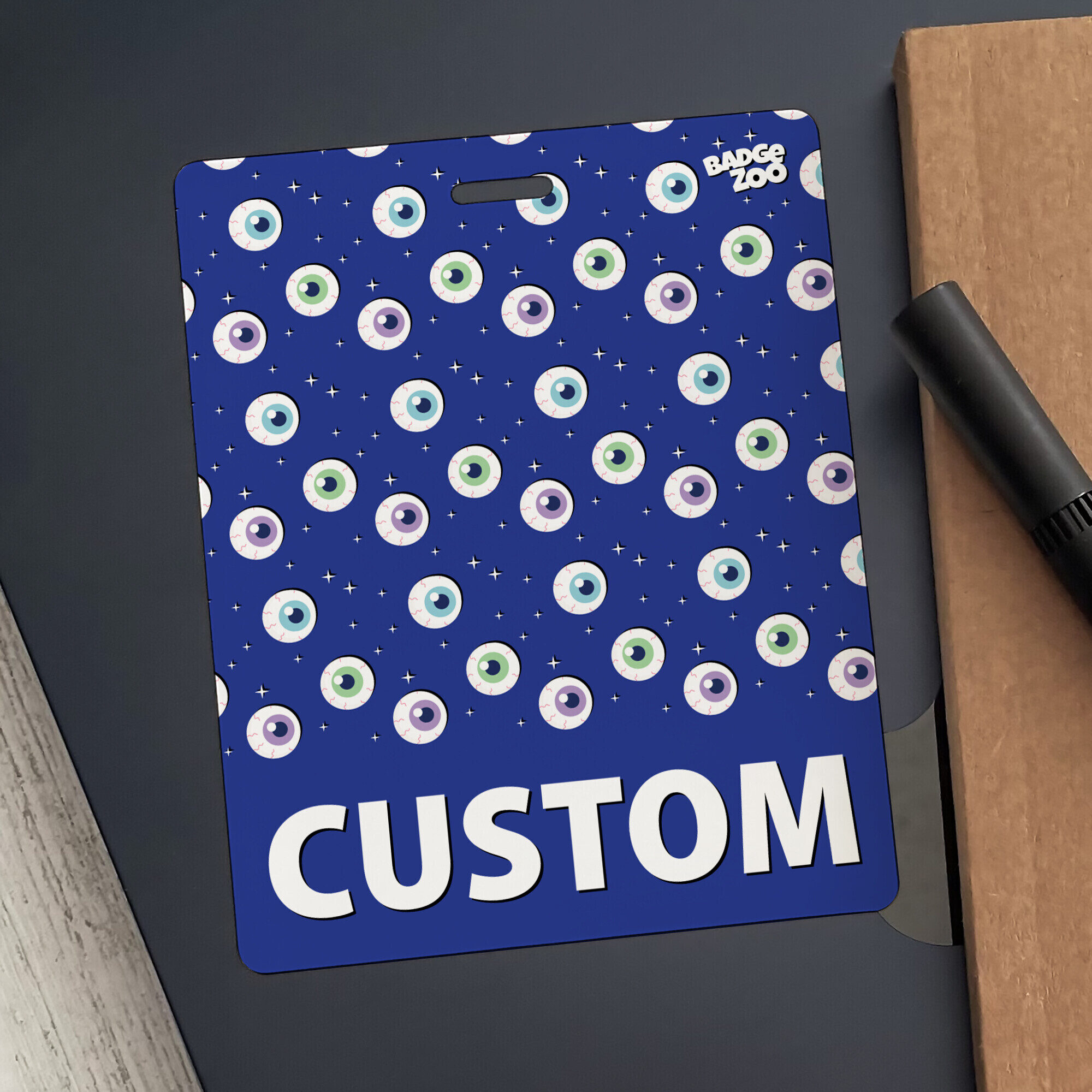 Fun and quirky badge buddy featuring eyeballs
