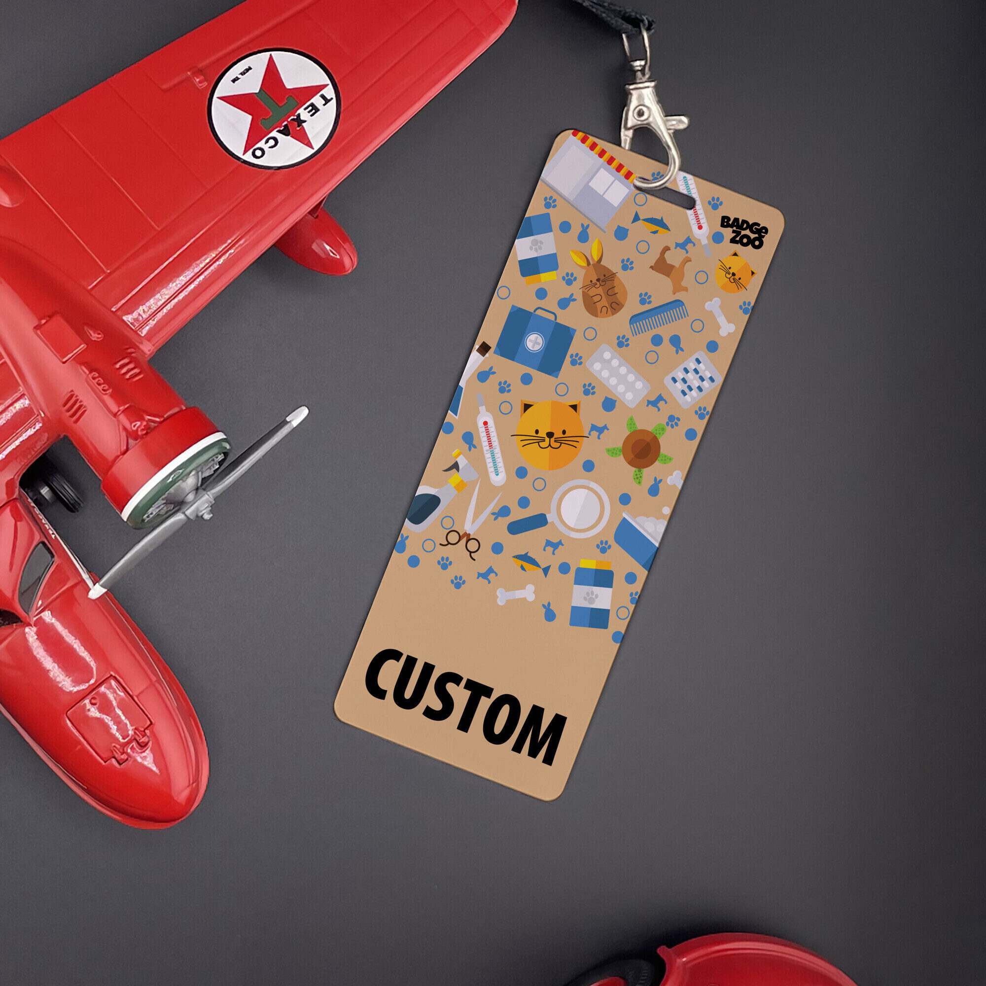 Fun veterinarian badge, a conversation starter!