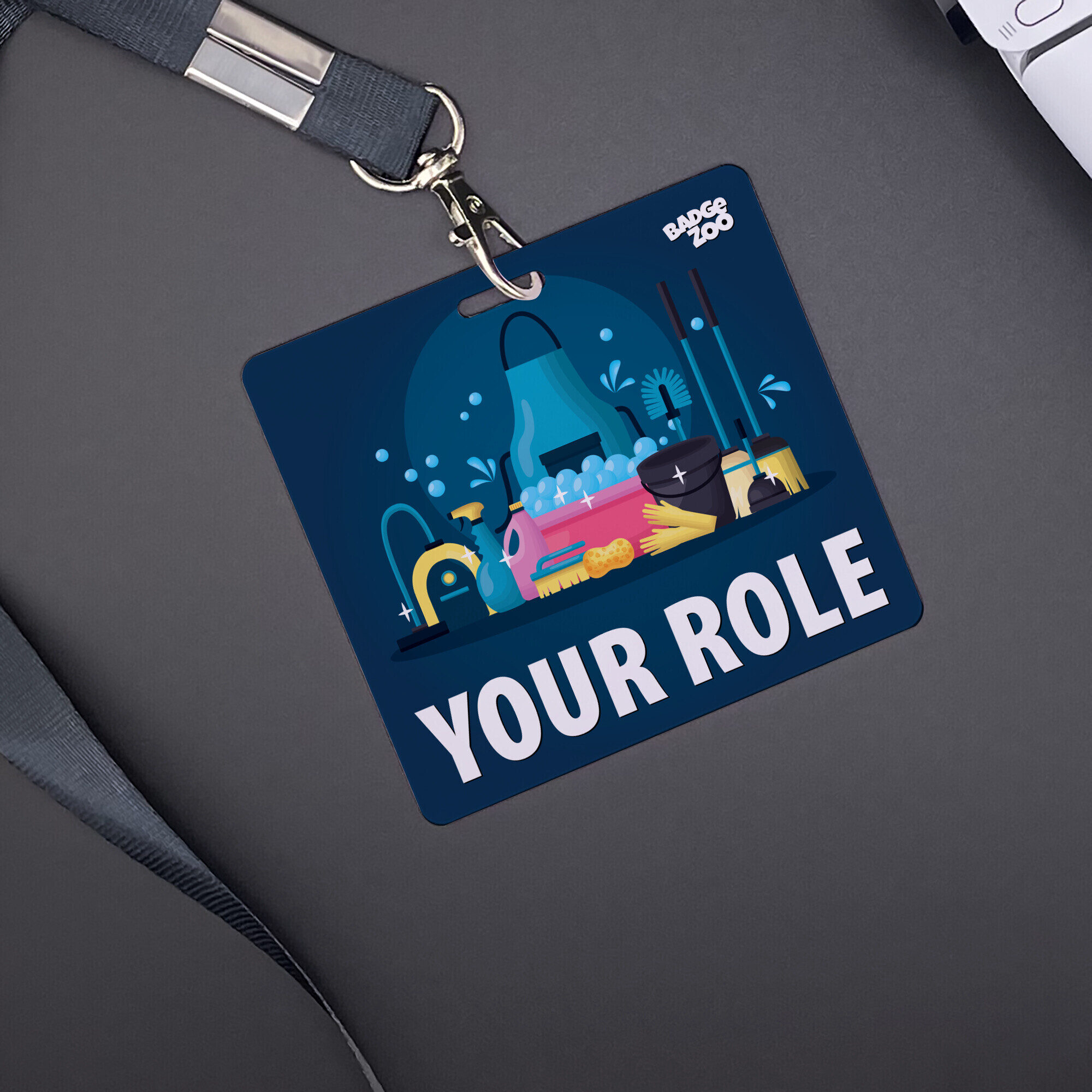 Janitorial Design Badge Buddy adds charm to uniform