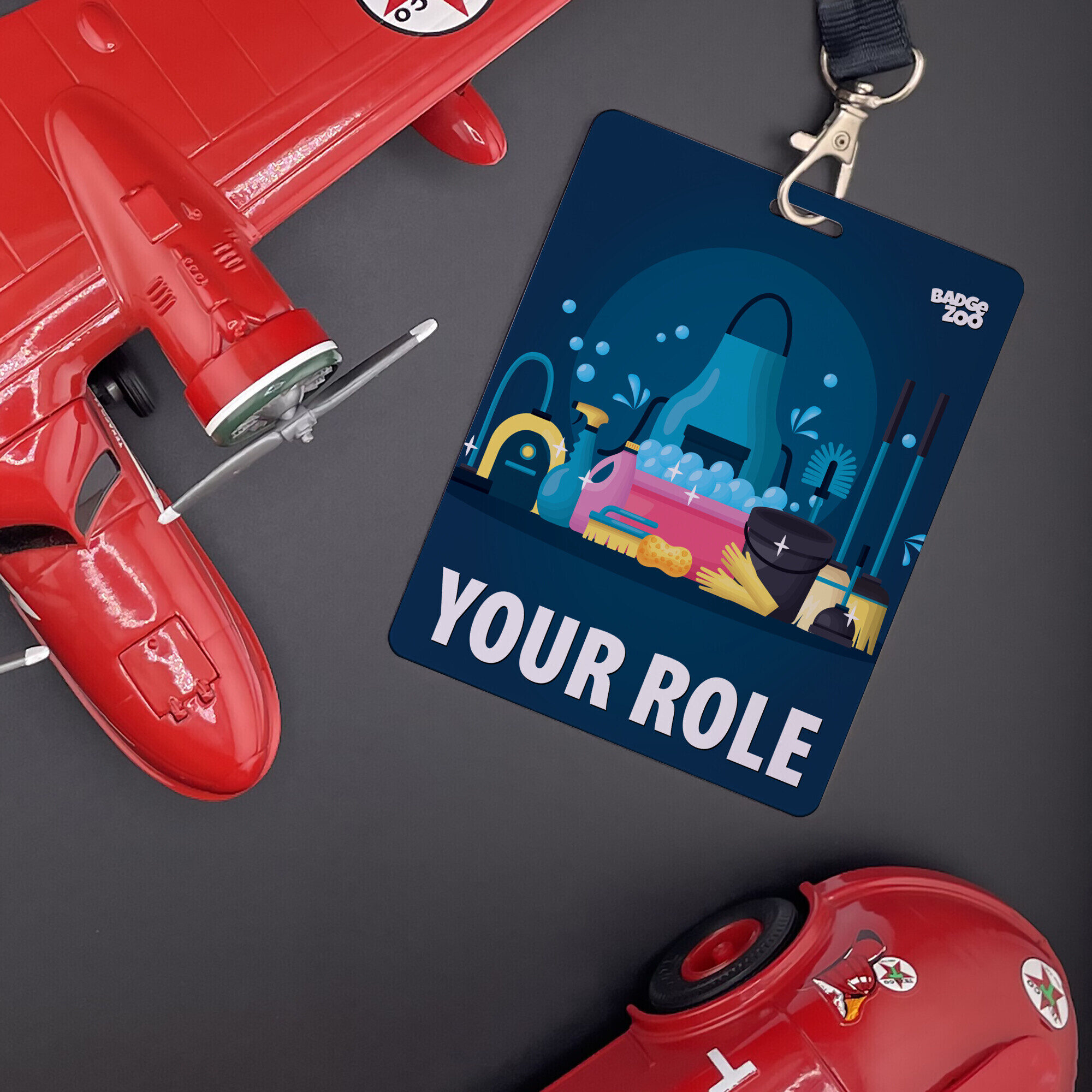 Janitorial Design Badge Buddy ready for duty