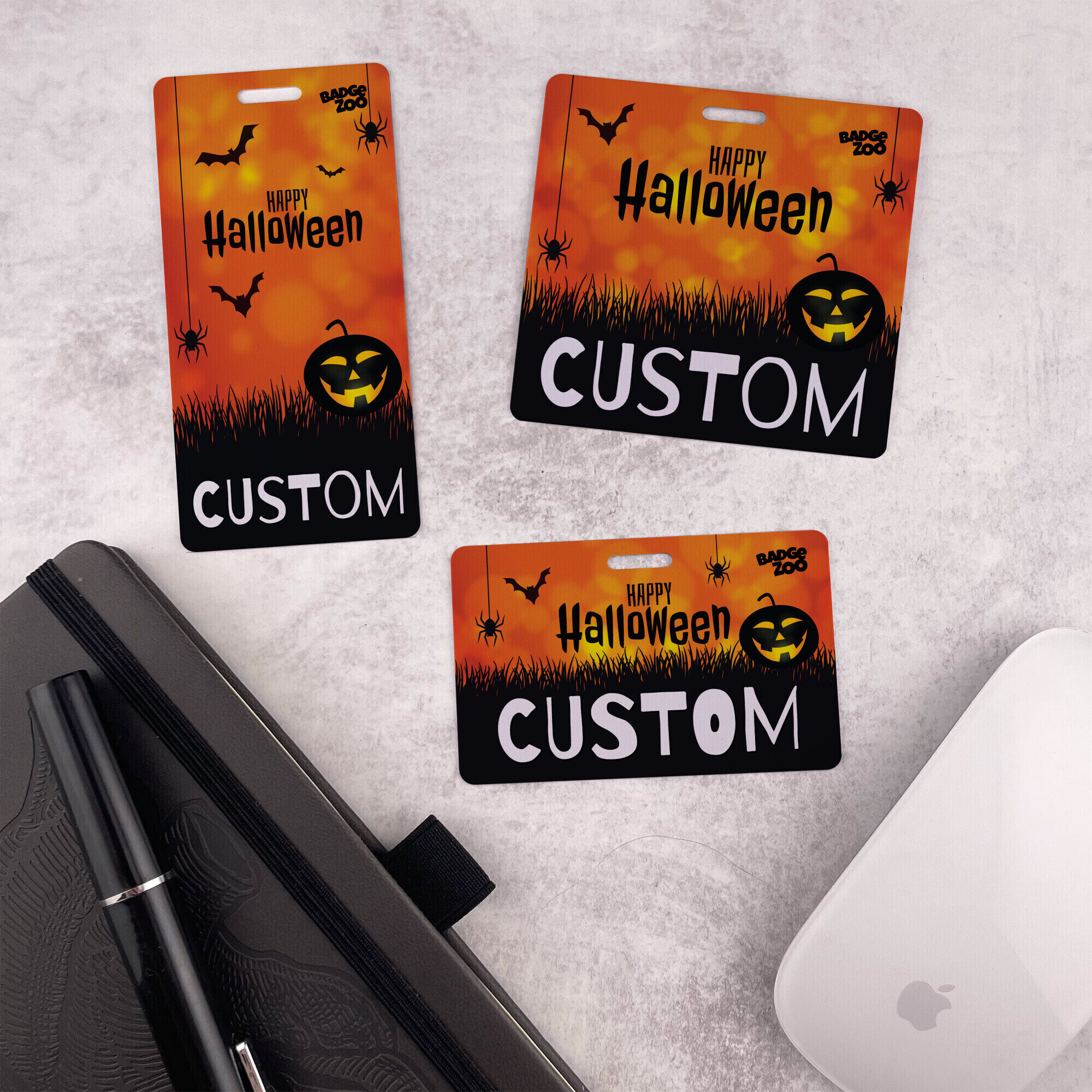 Playful orange pumpkin badge on display