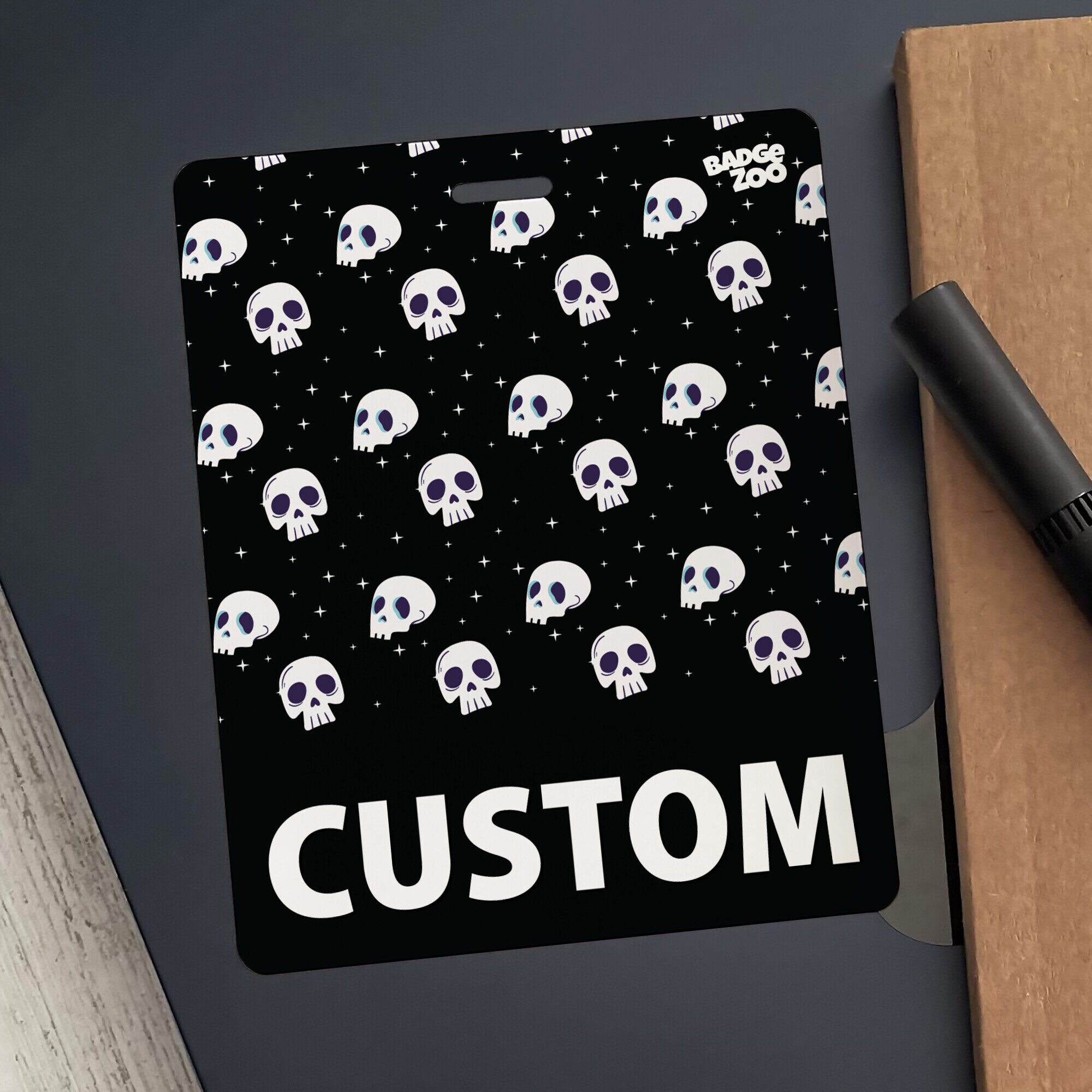 Skulls and Stars Badge Buddy in use