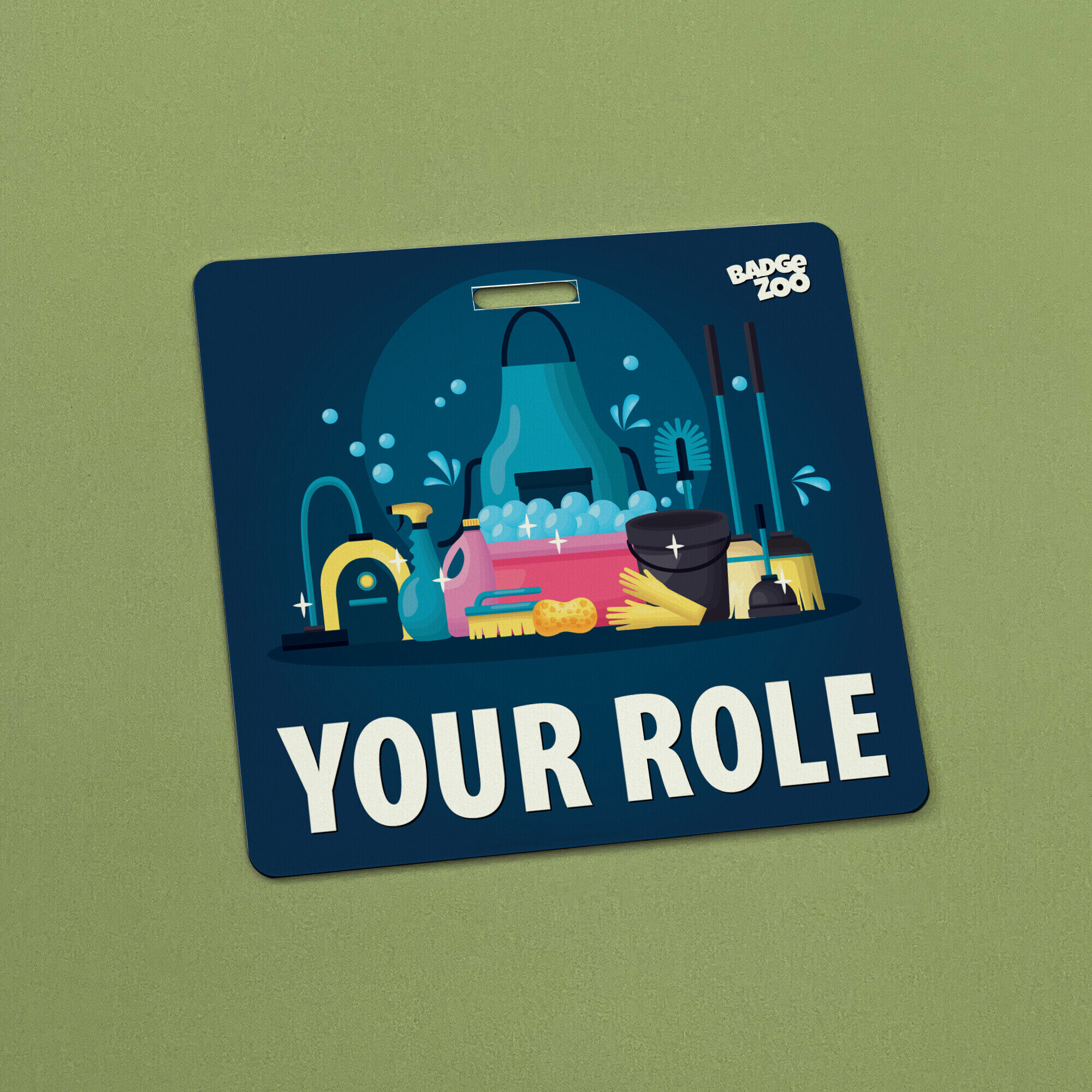Stylish Janitorial Design Badge Buddy in action