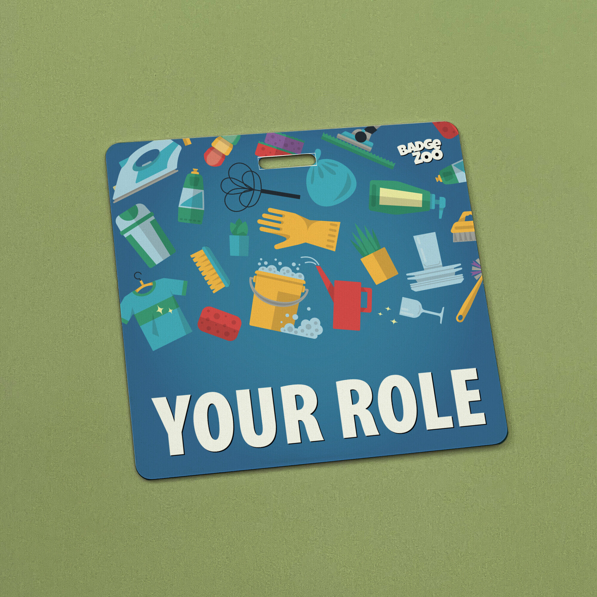 Vibrant design on Janitorial Badge Buddy