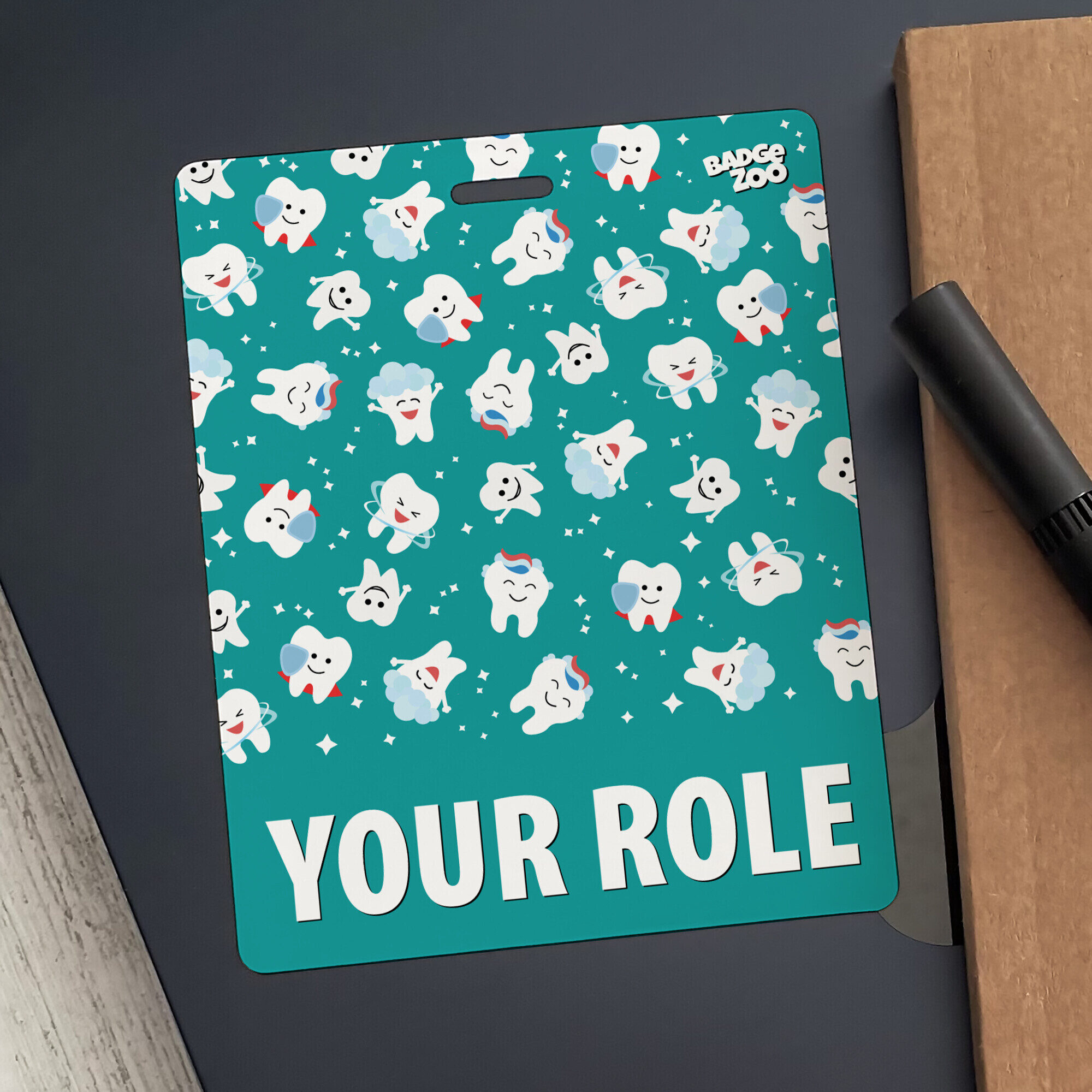 Whimsical teeth design for dentist badges