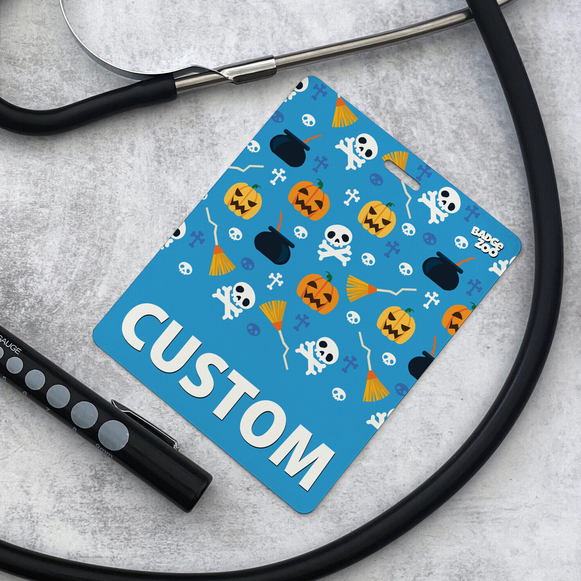 Colorful badge holder with witch design