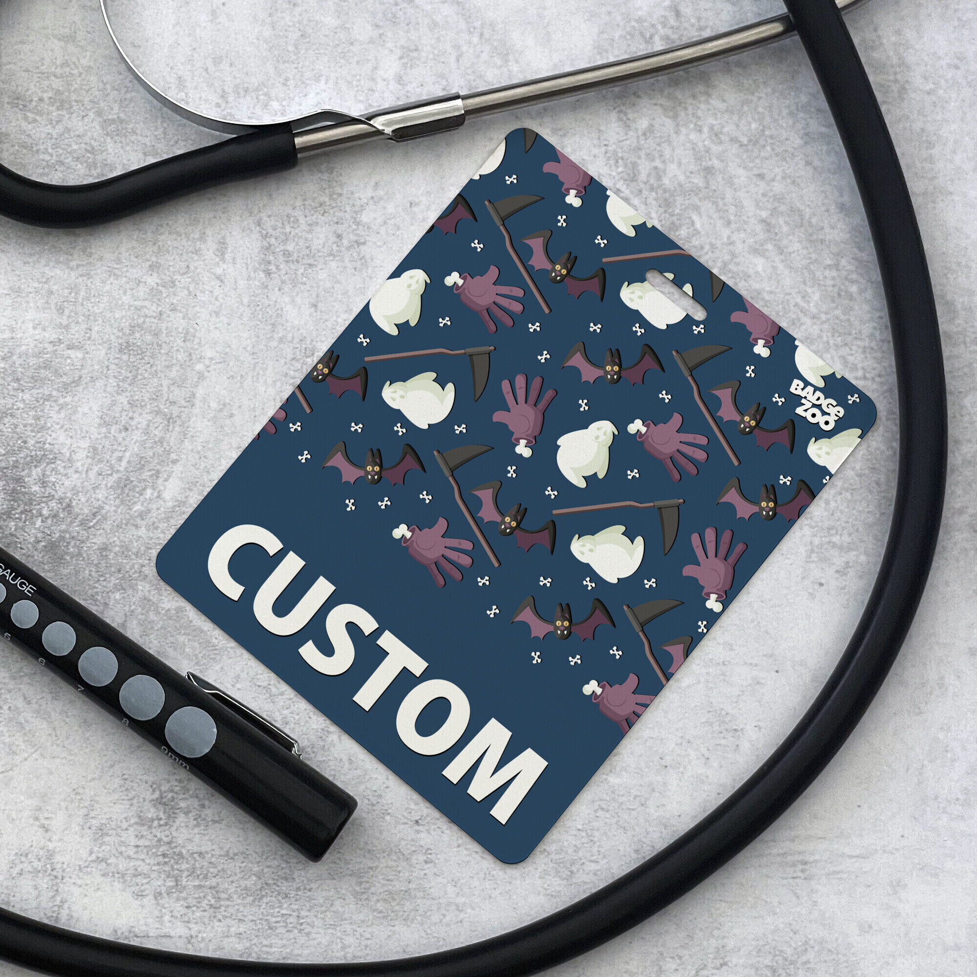 Cute Halloween badge holder showcasing ghosts