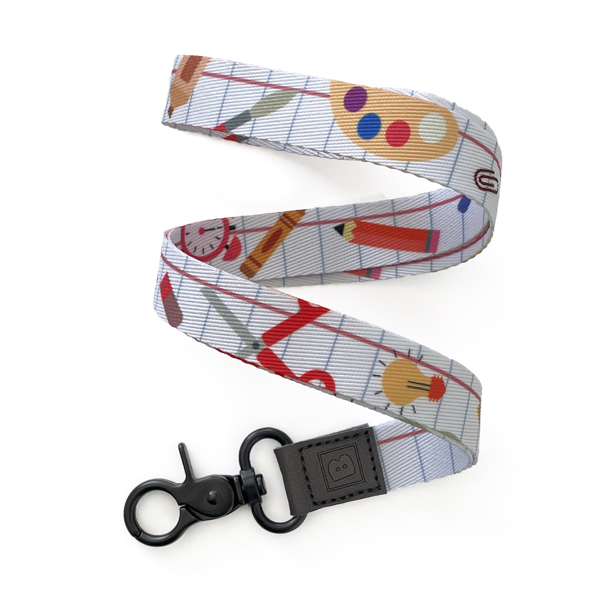 Notebook Whiz: White Lanyard with Educational Icons pattern – Channel Your Scholarly Spirit! by BadgeZoo