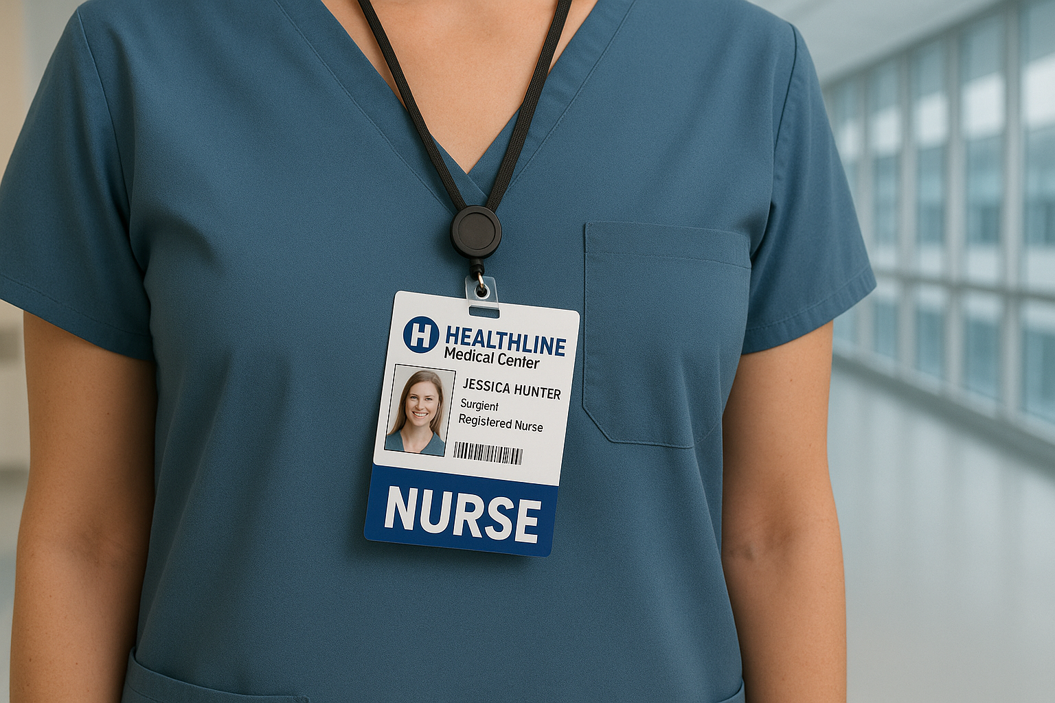 Hospital staff ID with bold ‘RN’ Badge Buddy