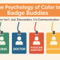 Color-coded Badge Buddies labeled Nurse (green), Doctor (blue), Physician Assistant (red), and Administration (orange), showcasing how color defines role visibility