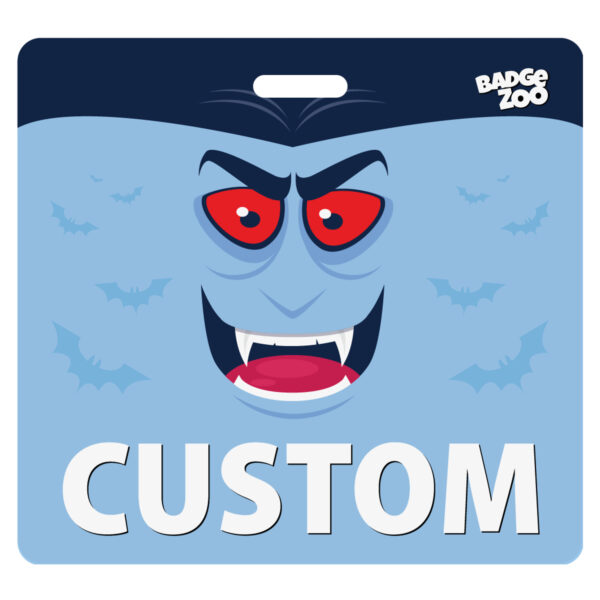Light blue monster face Halloween badge buddy
