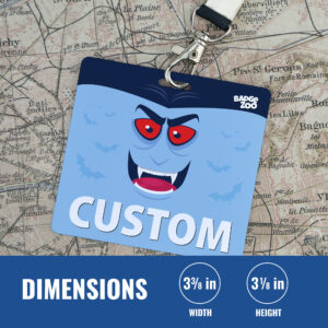 Light blue monster badge pinned on jacket