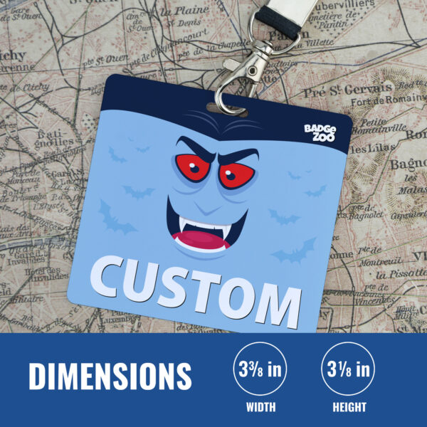 Light blue monster badge pinned on jacket