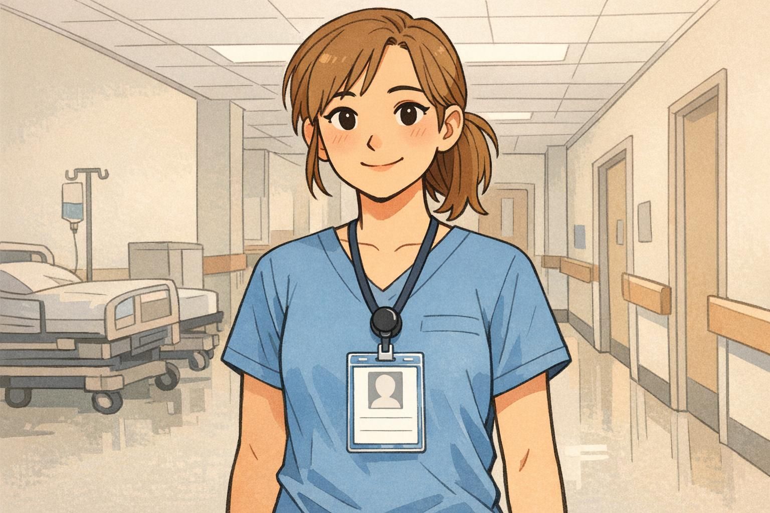 Near sunny office windows, security staff compare a matte ID card and a glossy badge, where window light creates visible glare on the glossy credential.