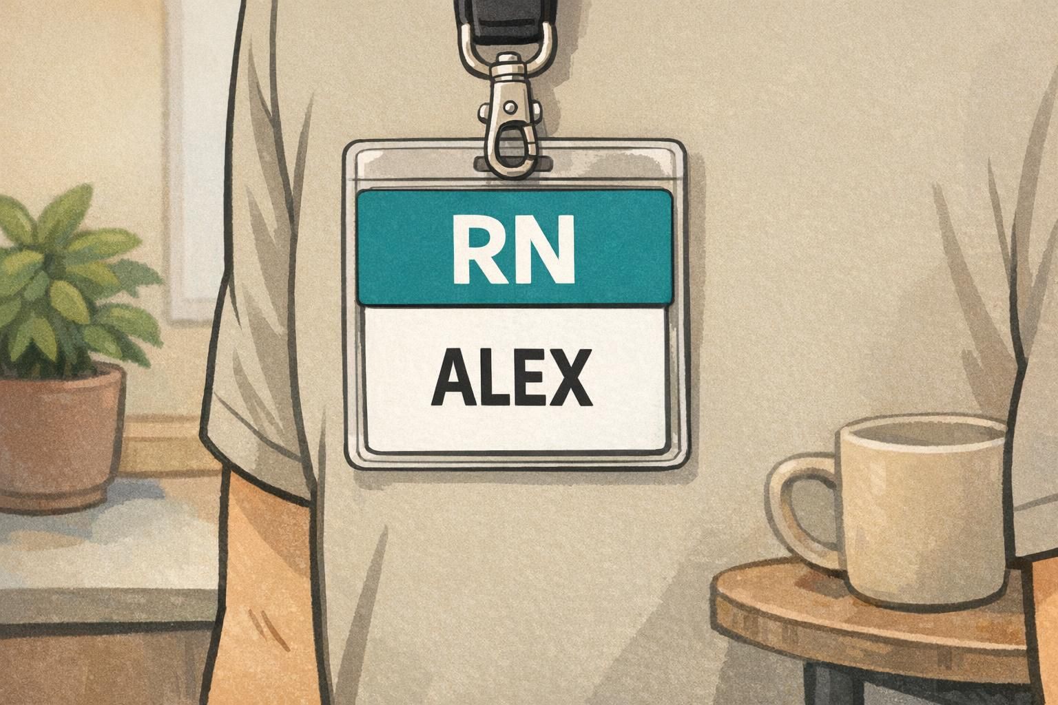 Close-up of a vertical ID holder on a lanyard showing an ID badge stacked with a same-width backing card that highlights the wearer’s role for clear visibility.