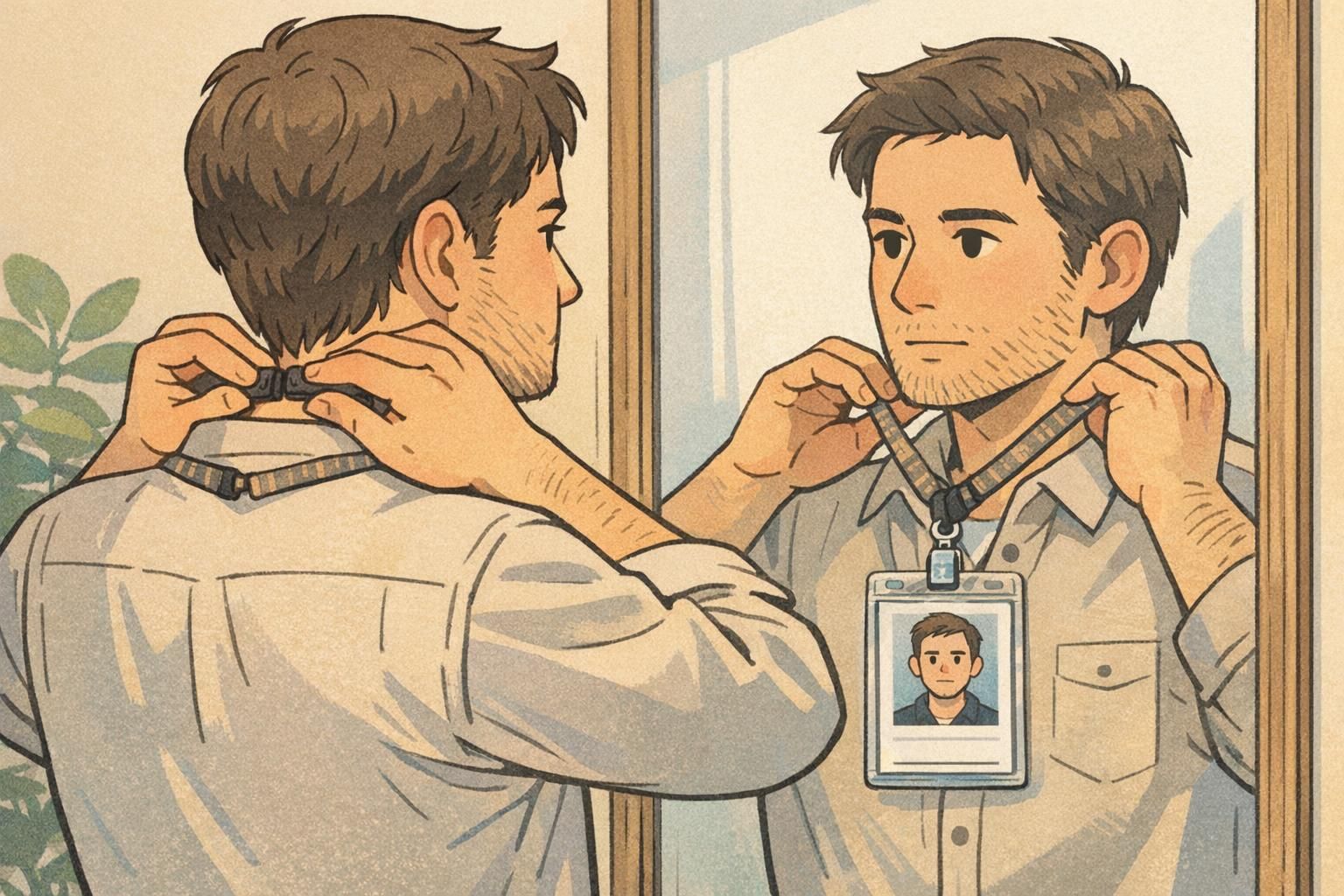 Close-up of an employee adjusting a breakaway strap so personalized lanyards keep the ID badge front-facing with the name and photo unobstructed.